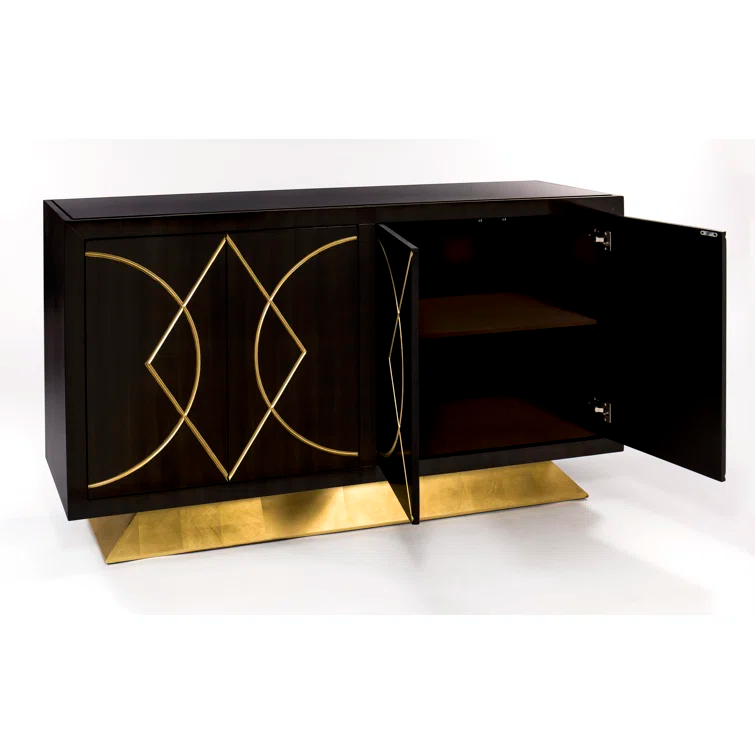 64.5'' Faux Walnut Sideboard with Champagne Gold Details