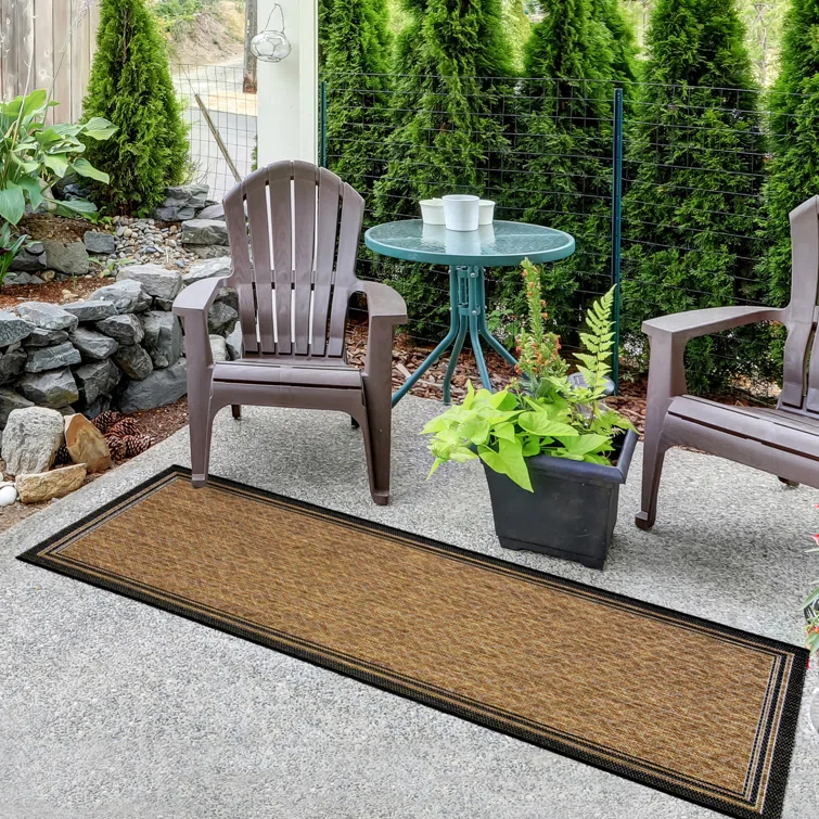 Gertmenian Paseo Soroa Chestnut Brown/Black Classic Border Indoor/Outdoor Flatweave Area Rug