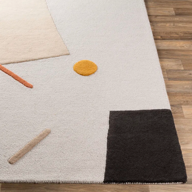 Emma Black Wool Hand-Tufted Rectangular Area Rug 2' x 3'