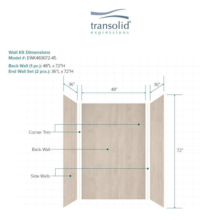 Expressions 48'' W 36'' D 72'' H Glue Up Solid Surface Wall