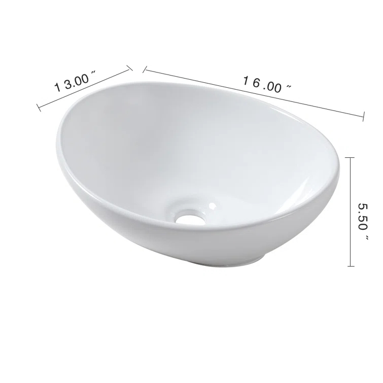 16" x 13" Oval Vessel Bathroom Sink White Bathroom Sink Ceramic Above Counter Sink Egg Shape Bowl