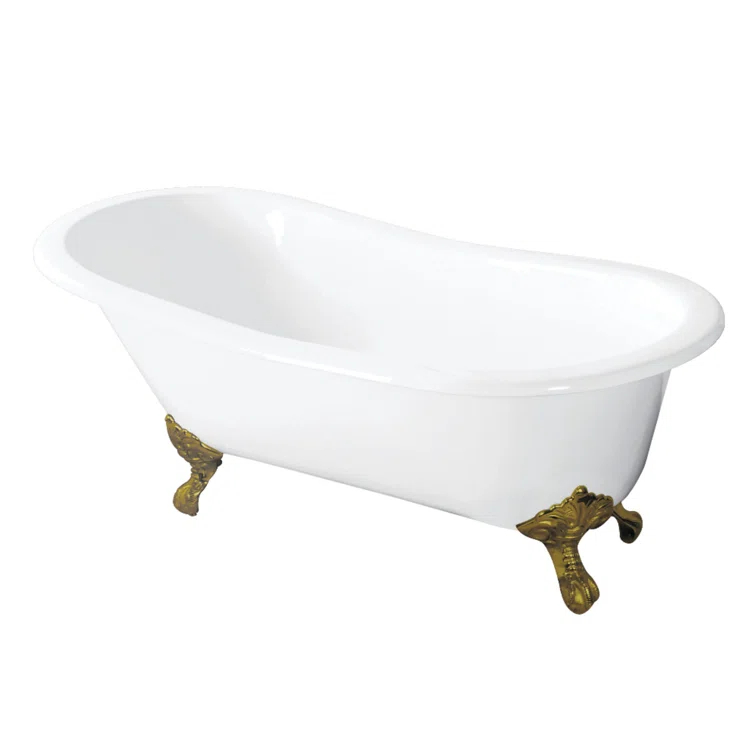 Kingston Brass Tazatina 54-Inch Cast Iron Oval Single Slipper Clawfoot Tub (No Faucet Drillings)