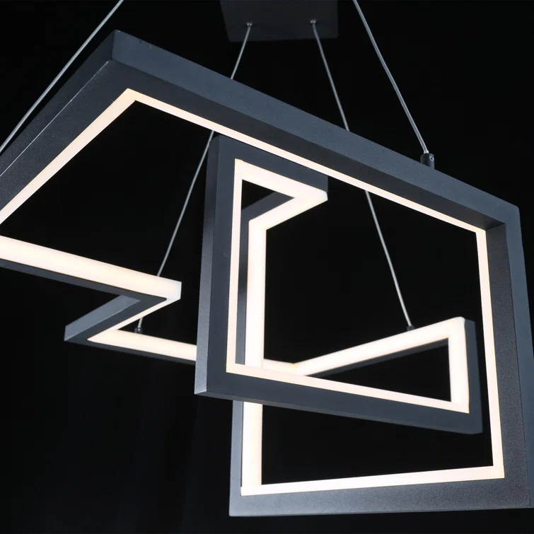 Black Geometric LED Pendant Light with Glass Panels