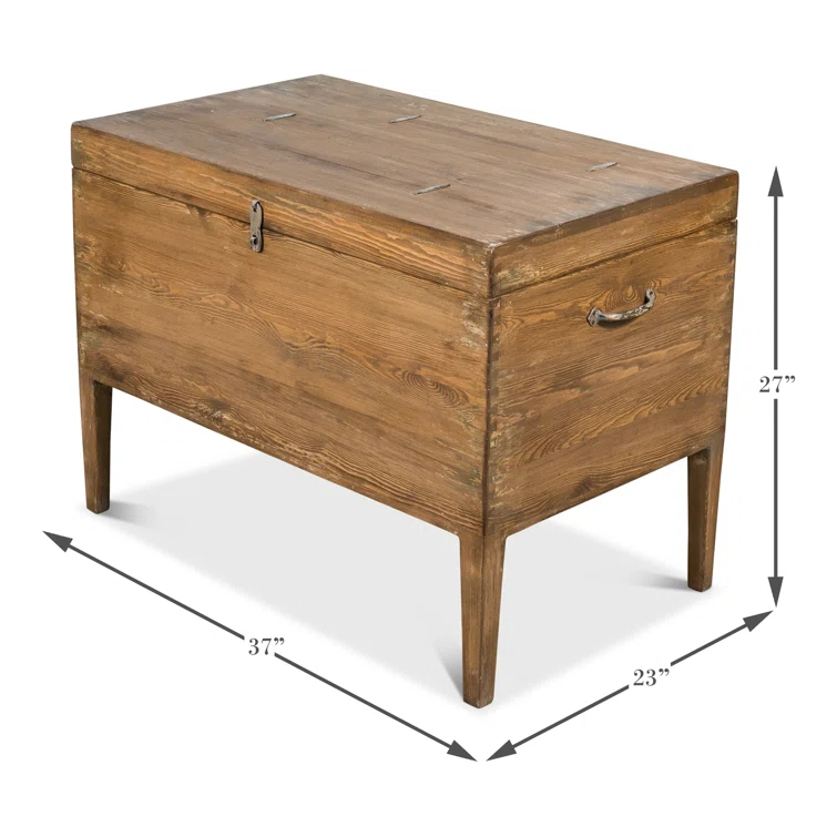 Brown Pine Rectangular Trunk End Table with Storage