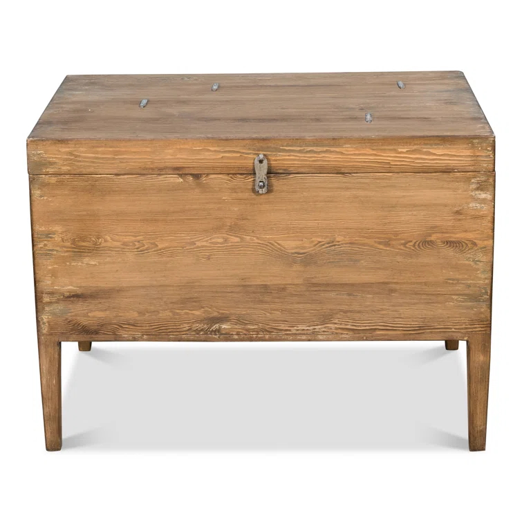 Brown Pine Rectangular Trunk End Table with Storage
