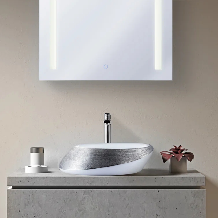 Vitreous China Oval Vessel Bathroom Sink with Overflow