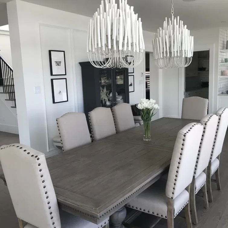 Whitewashed Wood 5-Light Chandelier with Curved Iron Arms