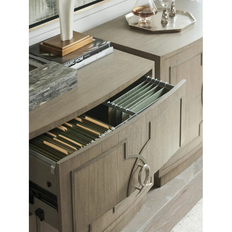 Beige Quartered Ash Veneer Transitional Lockable File Cabinet