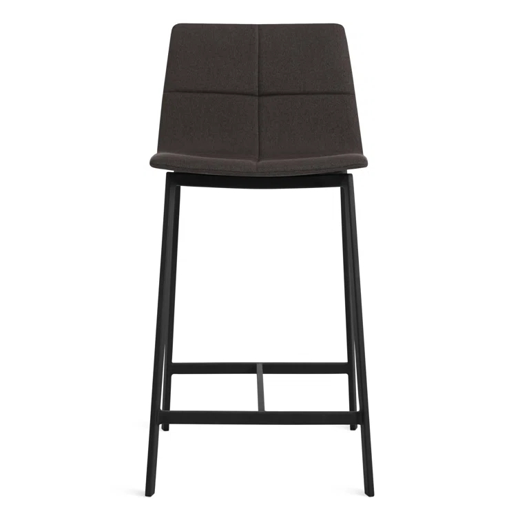 Gunmetal Textured Leather Counter Stool with Black Metal Frame