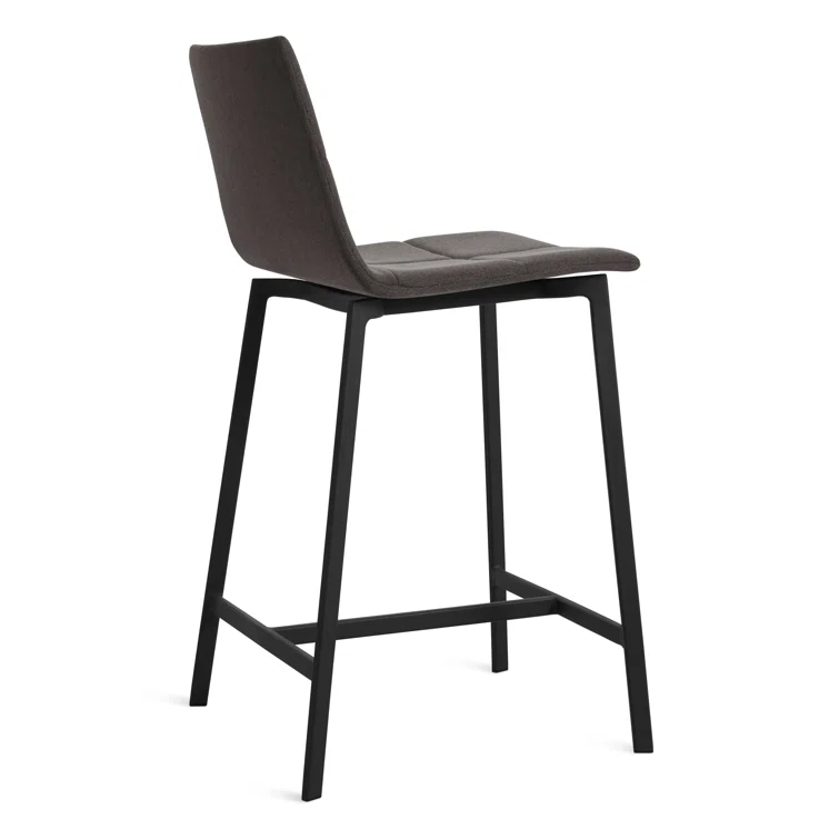 Gunmetal Textured Leather Counter Stool with Black Metal Frame