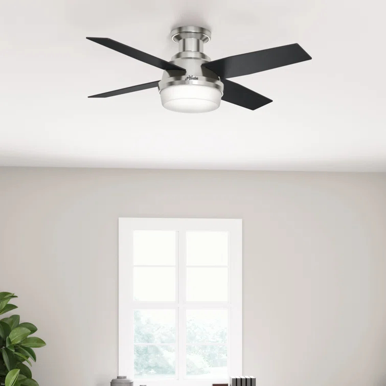 Dempsey Low Profile 44" 4 - Blade Indoor Flush Mount Small Room Ceiling Fan with Lights and Remote