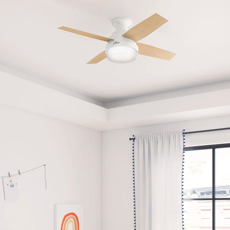 Dempsey Low Profile 44" 4 - Blade Indoor Flush Mount Small Room Ceiling Fan with Lights and Remote