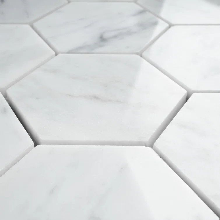 White Carrara 3" x 3" Natural Stone Honeycomb Marble Look Mosaic Wall Tile