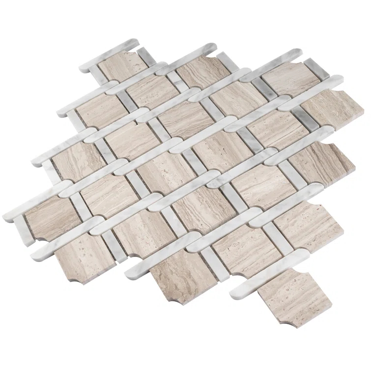 Supreme Tile Wooden Beige 12.01 in. x 12.01 in. Geometric Polished Marble Mosaic Tile