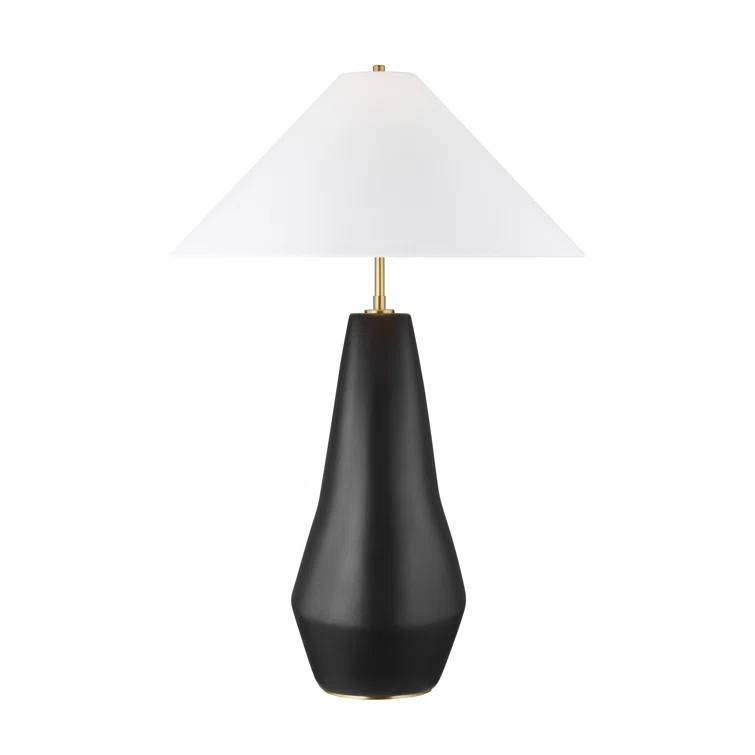 Coal Black Ceramic Table Lamp with White Linen Shade