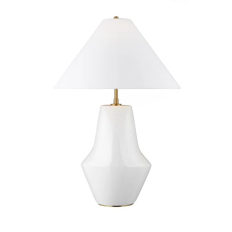Arctic White Ceramic Arc Table Lamp with Linen Shade