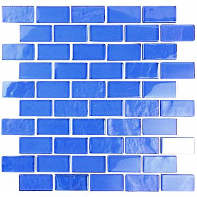 Abolos Landscape 1 in. x 2 in. Translucent Glass Plastic Face Mounted Brick Mosaic Designer Pool Tile