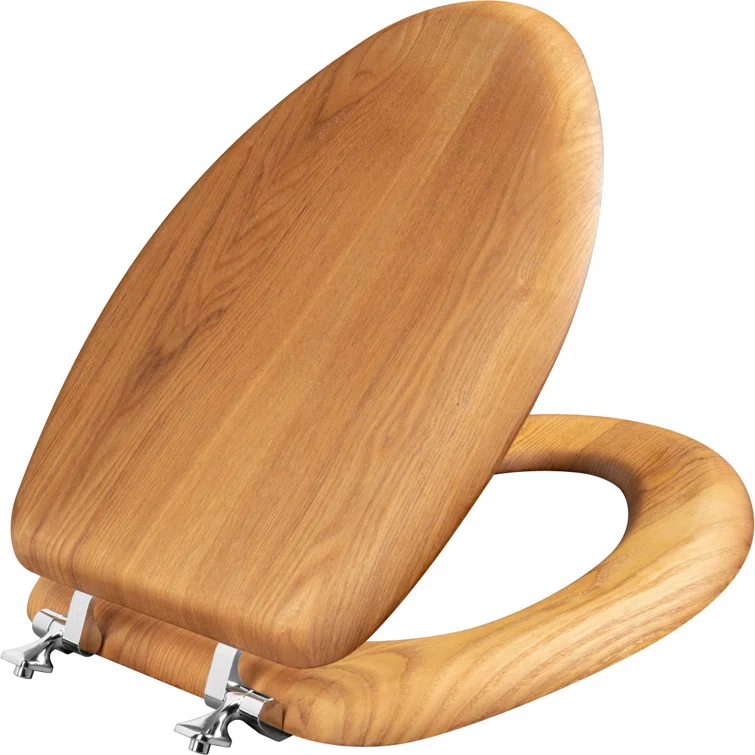 Mayfair Natural Reflections Elongated Wood Veneer Natural Oak Chrome Hinge Toilet Seat