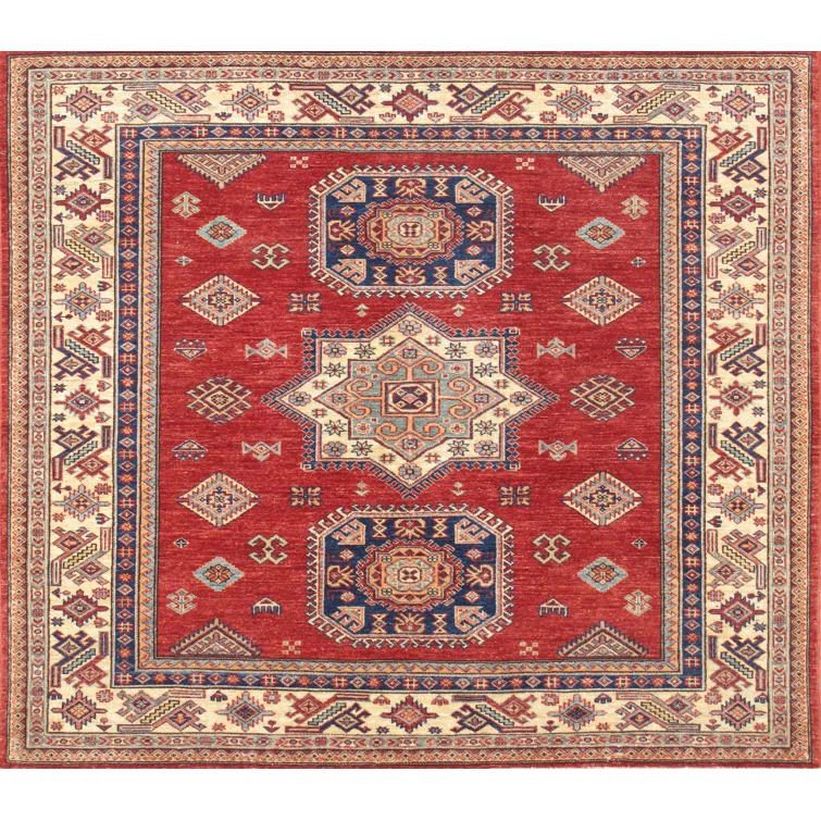 Pasargad Kazak Red & Beige Hand-Knotted Wool 5'2" x 5'11" Area Rug