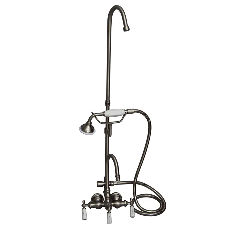 Barclay 3 Handle Bathroom Clawfoot Tub Faucet with Diverter 4023-PL-BN
