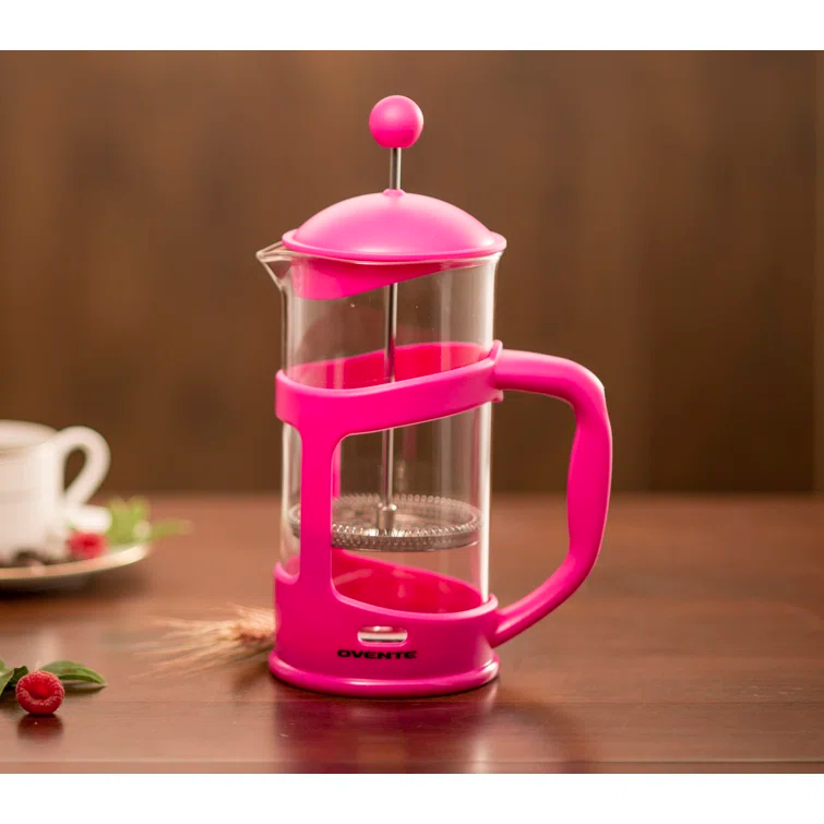 Ovente FPT34R OVENTE French Press Coffee Maker, Heat Resistant Borosilicate Glass with 4 Filter Stainless-Steel System, BPA-Free Portable Pitcher Perfect for Hot & Cold Brew