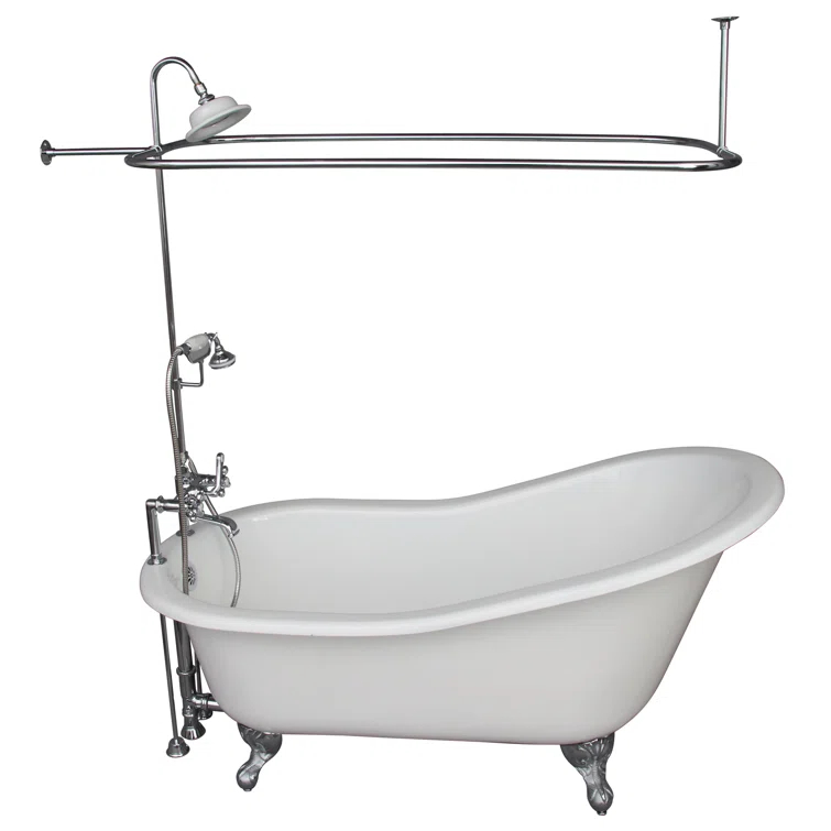 Griffin 61.25'' x 30.5'' Freestanding Soaking Cast Iron Bathtub with Faucet