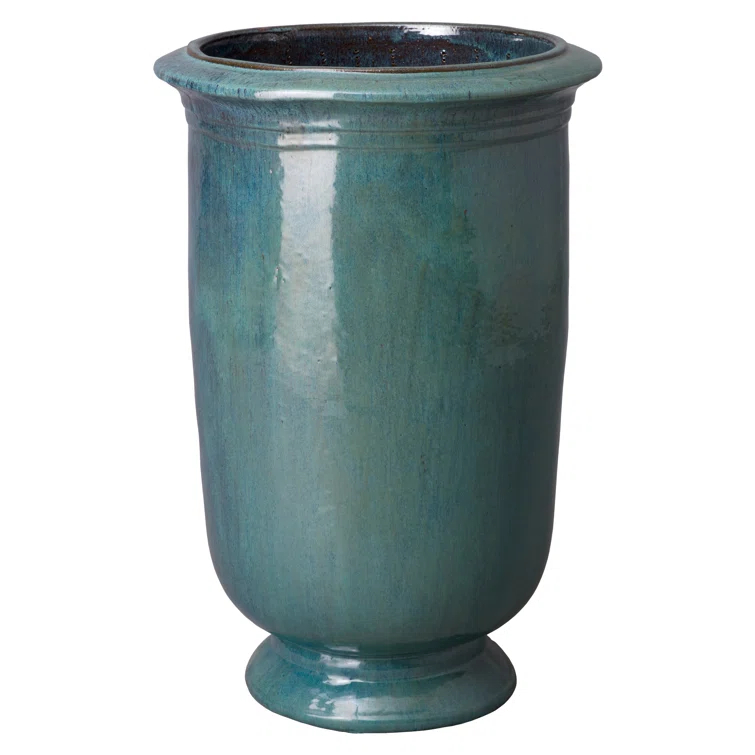 Emissary Round 21.0-Inches W Extra Large Blue Ceramic Indoor/Outdoor Planter with Drainage Holes