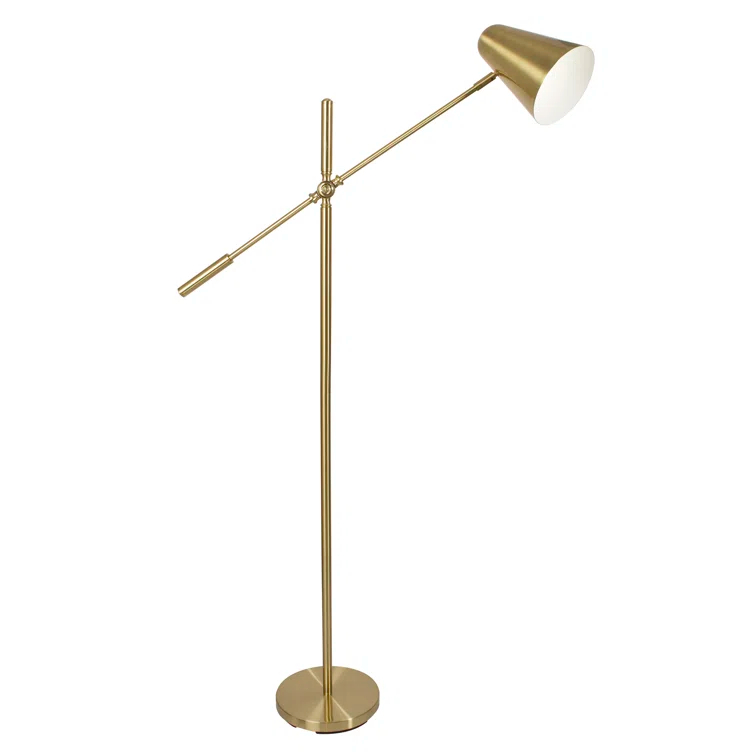 OttLite OttLite Archer Floor Lamp - Mid-Century Modern Design, Satin Brass Finish, LED, Adjustable Shade