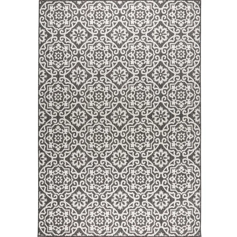Nicole Miller New York Patio Country Danica Geometric Indoor/Outdoor Area Rug, Black/Grey