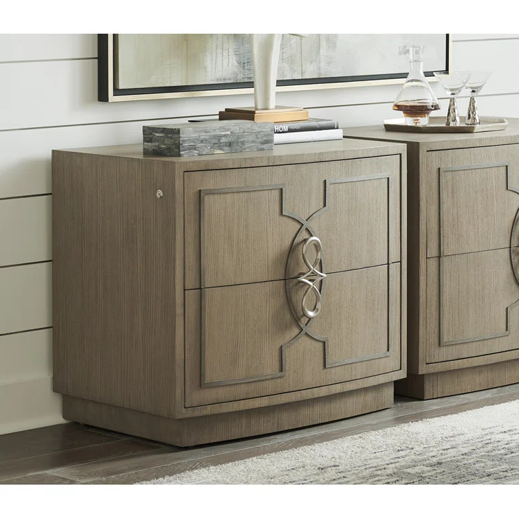 Beige Quartered Ash Veneer Transitional Lockable File Cabinet