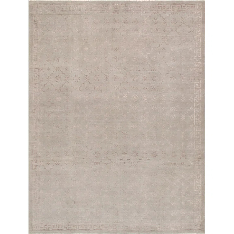 Pasargad Khotan Geometric Hand-Knotted Wool Gray Area Rug | Perigold