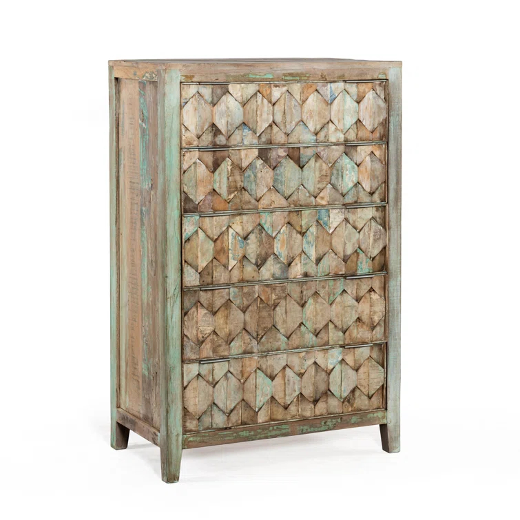 Cordoba Vintage Teal 5-Drawer Vertical Teak Dresser