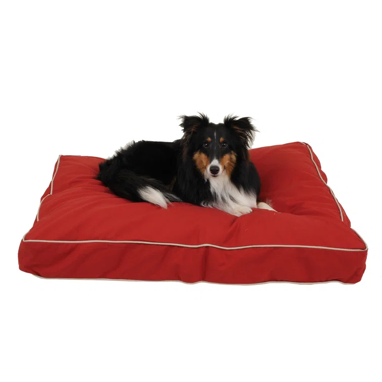 Carolina Pet Company Classic Twill Rectangular Pet Bed in Red with Khaki Cording