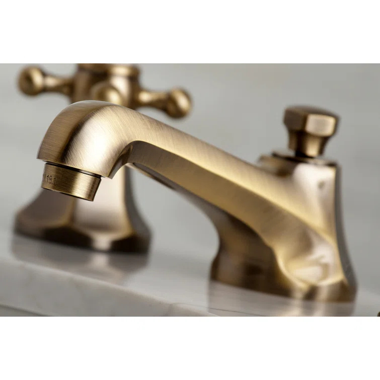 Kingston Brass Metropolitan Two-Handle 3-Hole Deck Mount Widespread Bathroom Faucet with Brass Pop-Up Drain