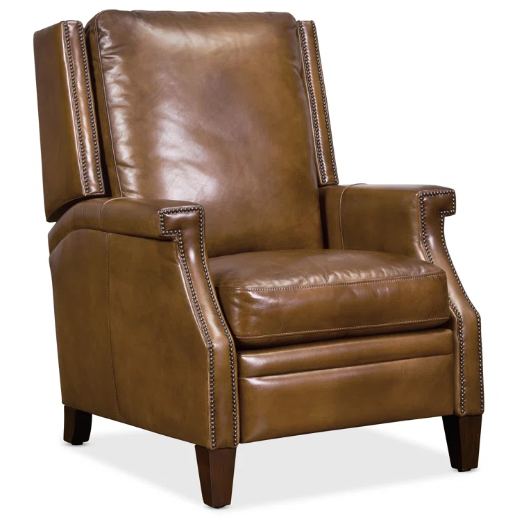 Checkmate Pawn Full Recline Brown Leather & Dark Wood Recliner