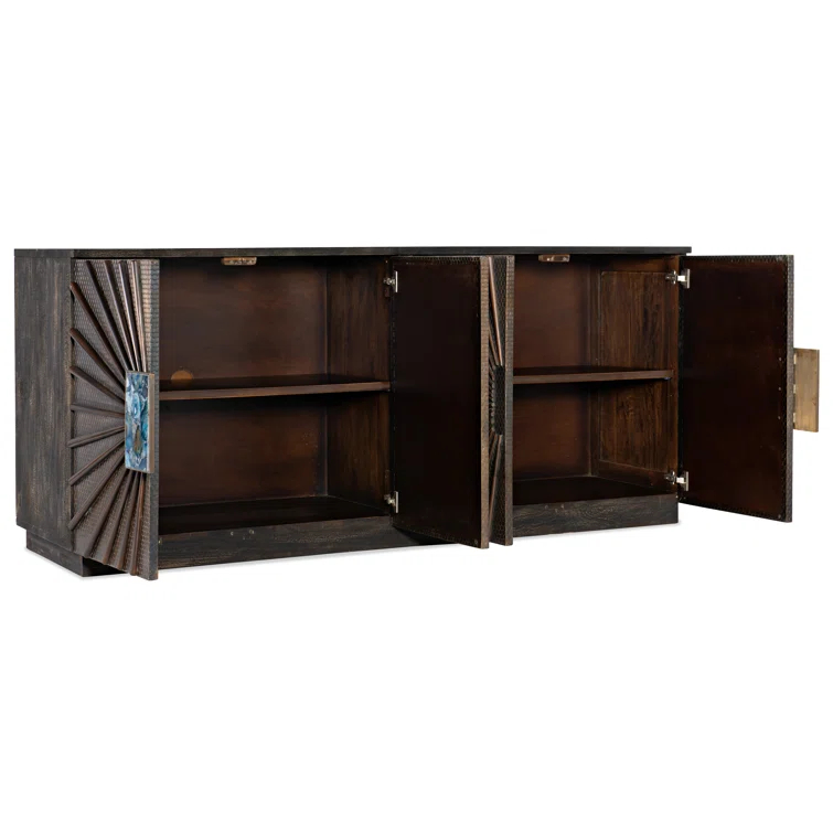 Tara Transitional Honeycomb-Patterned Mango Wood Credenza in Black