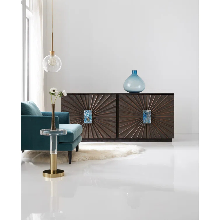 Tara Transitional Honeycomb-Patterned Mango Wood Credenza in Black