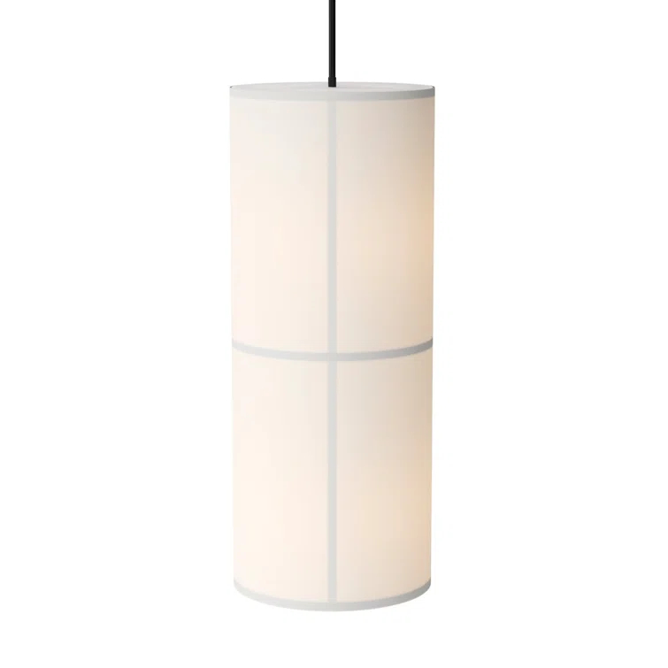 Bronzed Brass Drum Pendant Light with Raw Fabric Shade