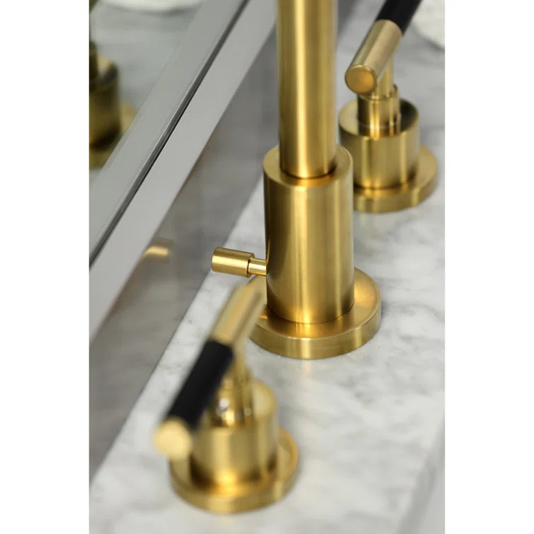 Kingston Brass Kaiser Two-Handle 3-Hole Deck Mount Widespread Bathroom Faucet with Brass Pop-Up Drain