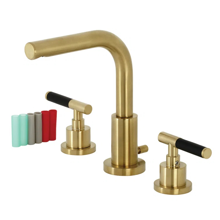 Kingston Brass Kaiser Two-Handle 3-Hole Deck Mount Widespread Bathroom Faucet with Brass Pop-Up Drain