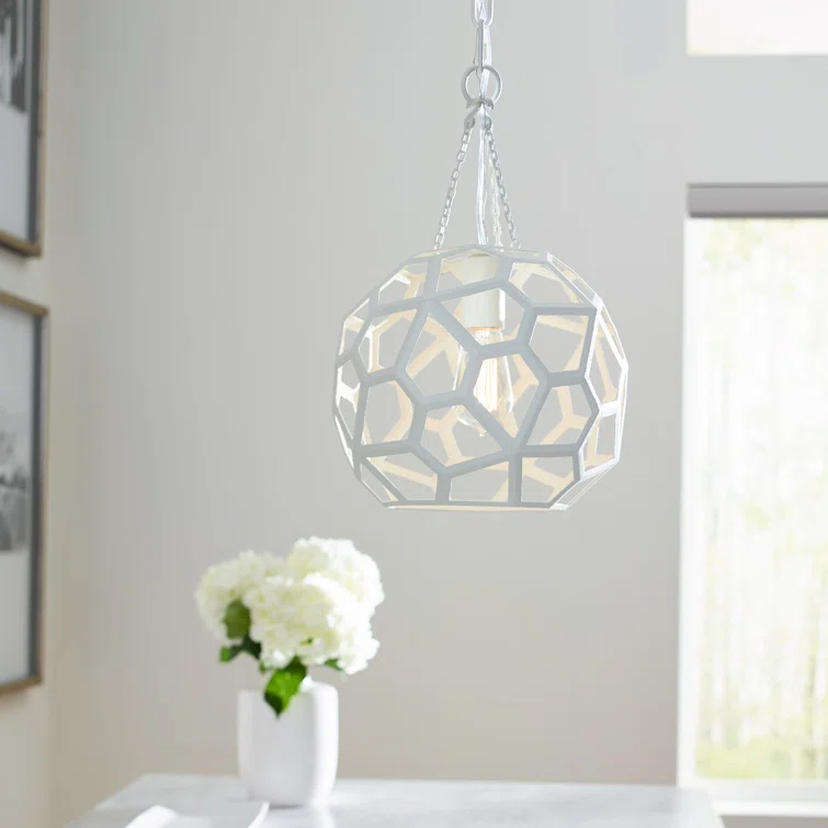Midnight Black Globe Pendant Light with Hexagonal Frame