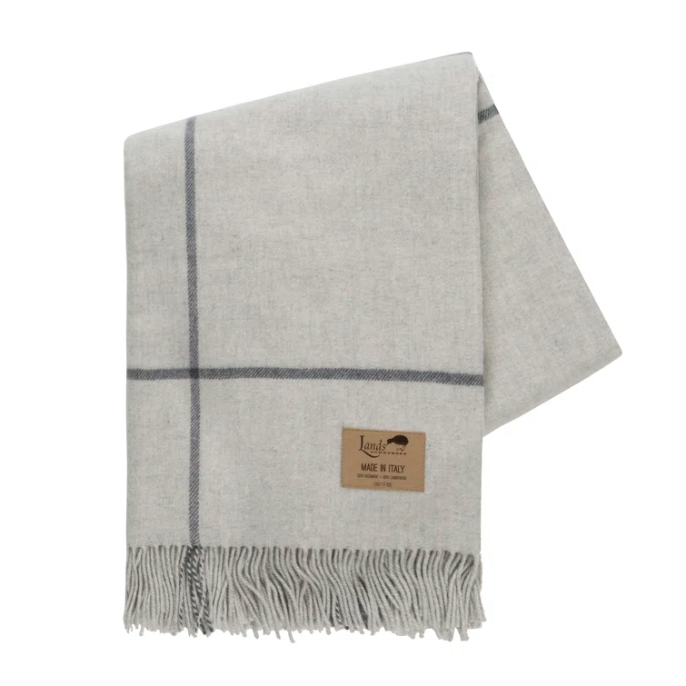 Light Gray and Charcoal Cashmere Lambswool Throw Blanket