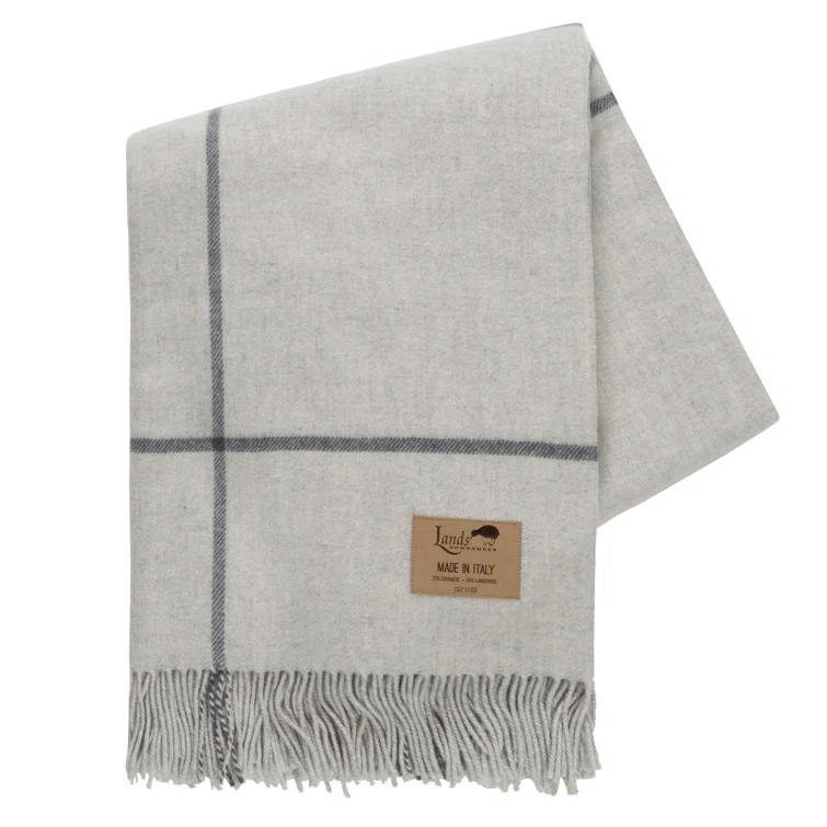 Light Gray and Charcoal Cashmere Lambswool Throw Blanket