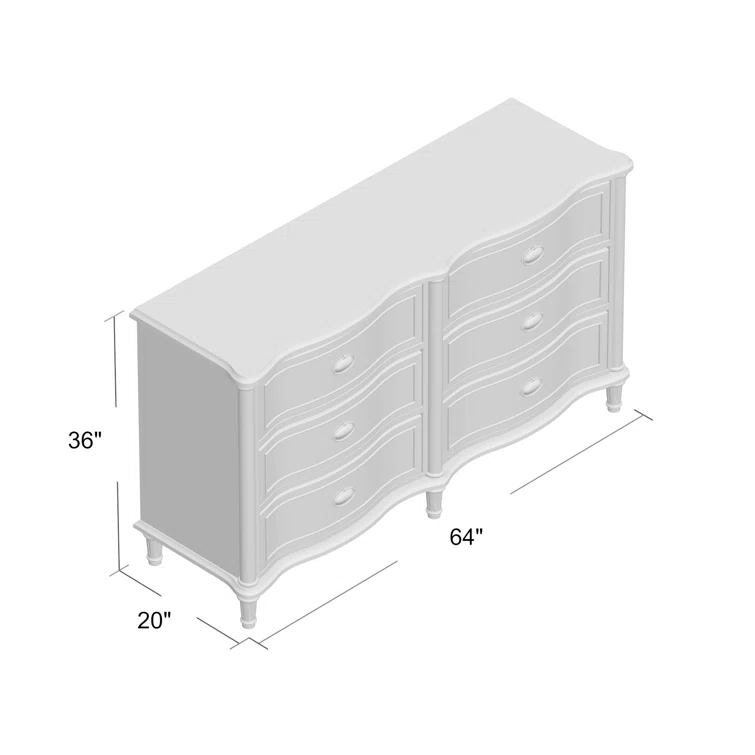 Devon French Country 6-Drawer White Dresser with Soft Close
