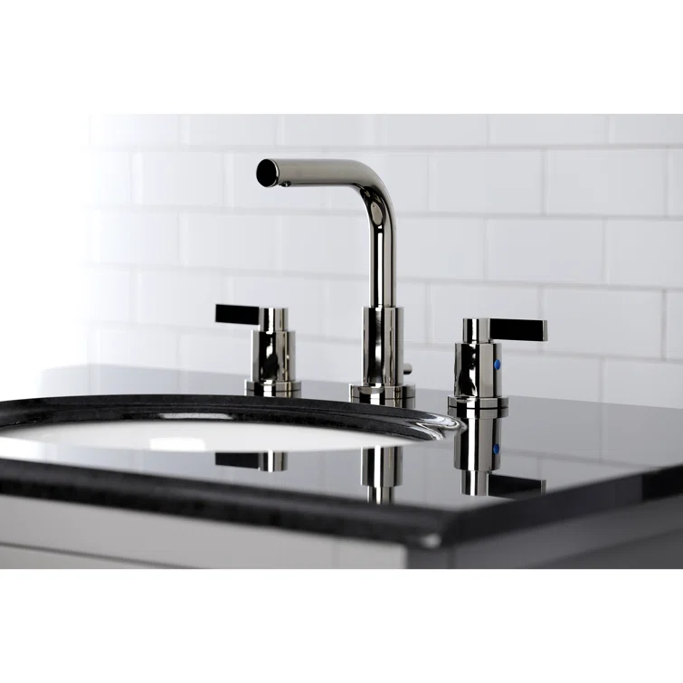 Kingston Brass NuvoFusion Two-Handle 3-Hole Deck Mount Widespread Bathroom Faucet with Brass Pop-Up Drain