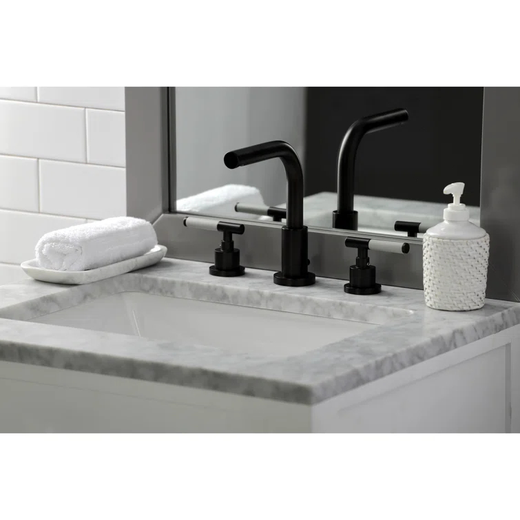 Kingston Brass Kaiser Two-Handle 3-Hole Deck Mount Widespread Bathroom Faucet with Brass Pop-Up Drain