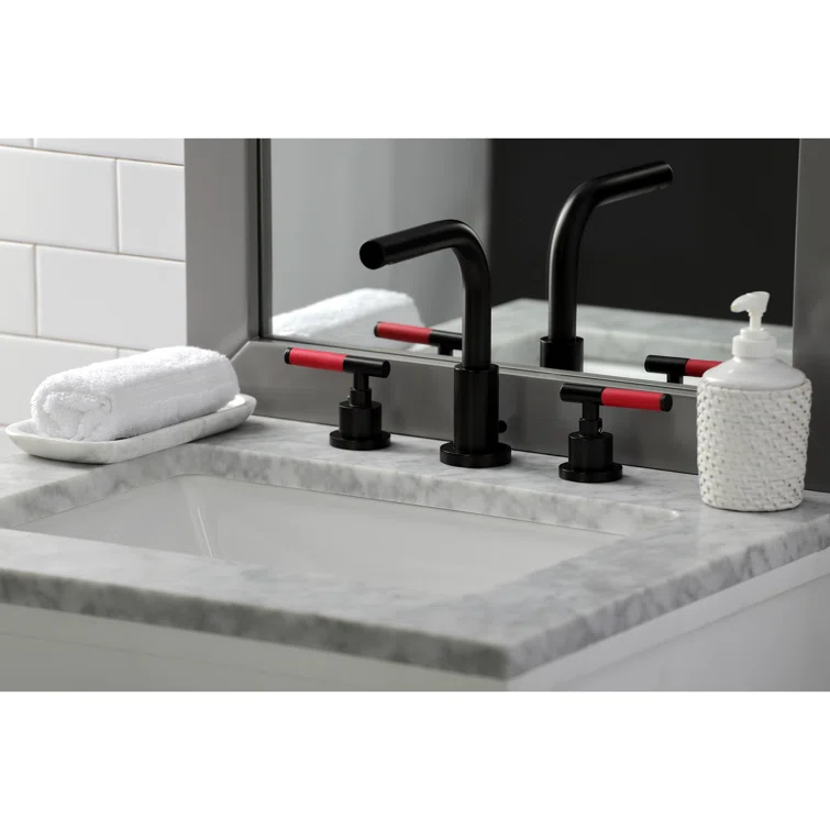 Kingston Brass Kaiser Two-Handle 3-Hole Deck Mount Widespread Bathroom Faucet with Brass Pop-Up Drain