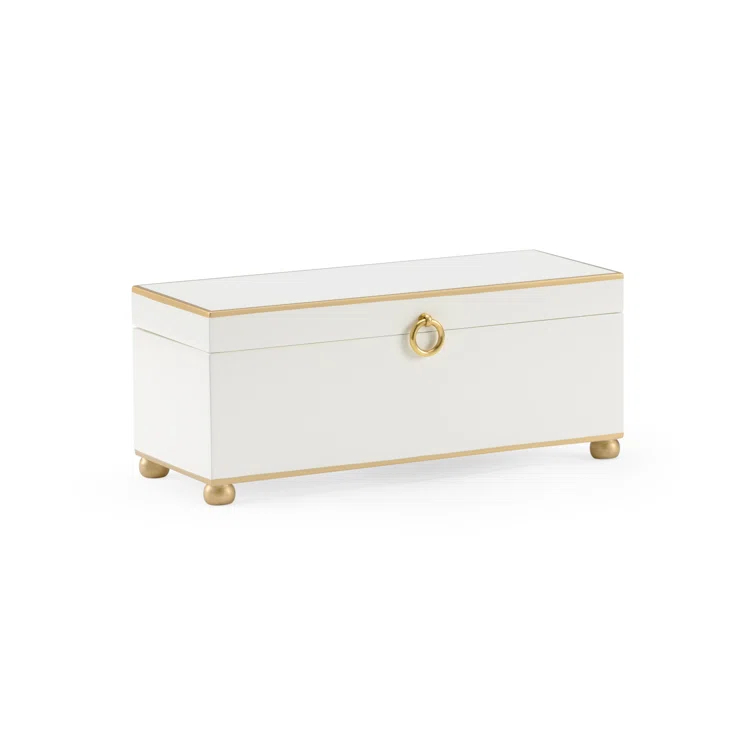 Cream and Polished Brass Wood Lidded Decorative Box