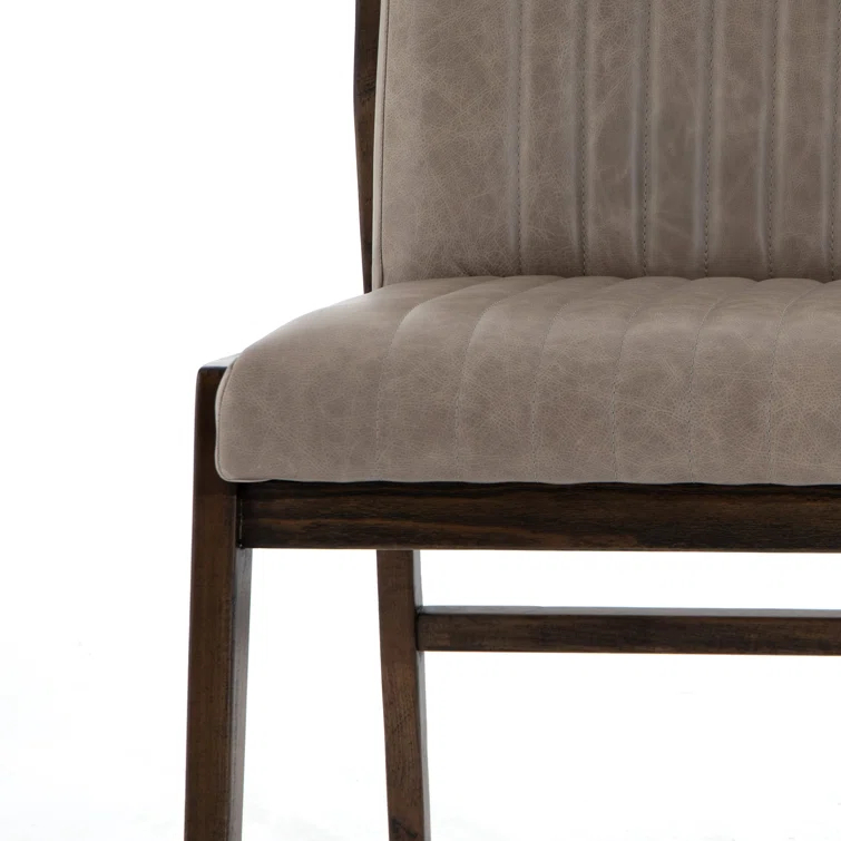 Alice Gray Top-Grain Leather Upholstered Dining Chair with Beech Wood Legs
