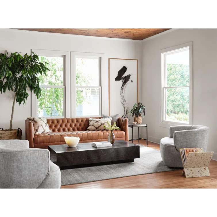 Masera 60'' Jet Black Oak Rectangular Coffee Table with Bluestone Top
